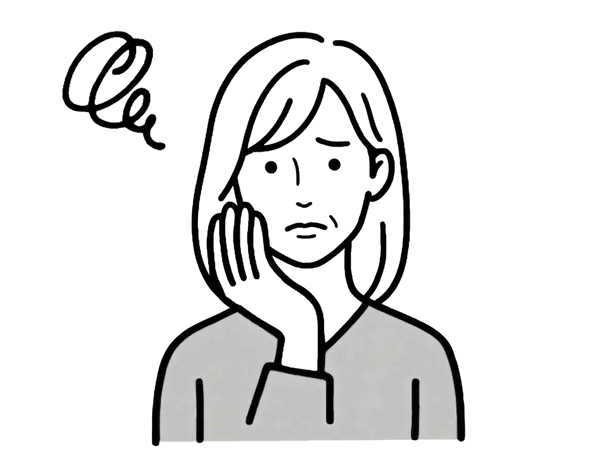 頬に手を当てて不安そうな表情を浮かべる女性の挿絵