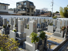 住宅街に隣接し、日当たりの良い明るい霊園の様子